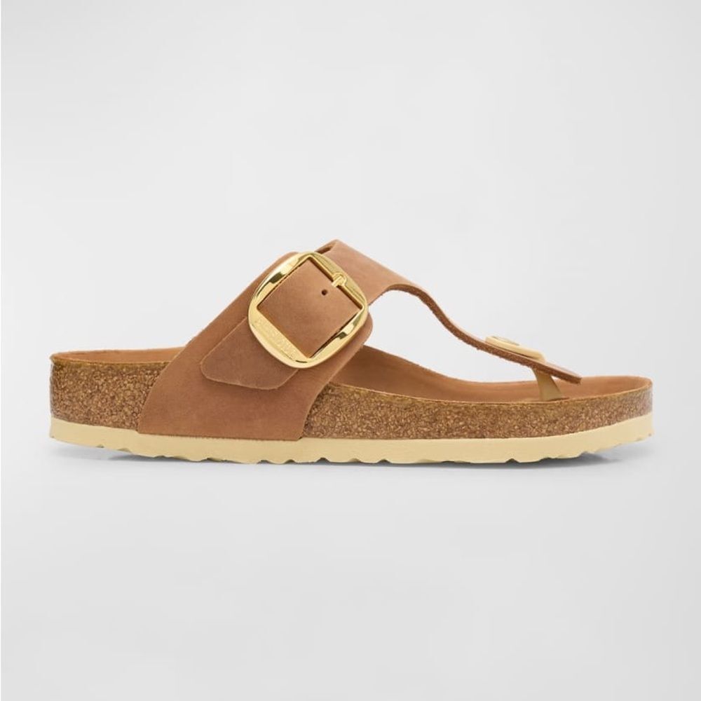 Birkenstock Gizeh leather buckle thong sandal, cognac, size 37(6-6.5)